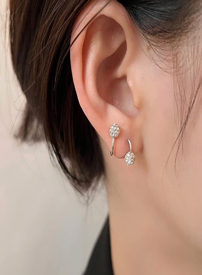 Izpack Full of Crystal Ball Cuffs Twist Climber Earrings Hypoallergenic 925 Sterling Silver for Women Cubic Zirconia Cartilage Pierced Crawler Wrap Huggie Studs Helix Earring Shamballa Inspired Fashion Jewelry Birthday Gifts - Image 2